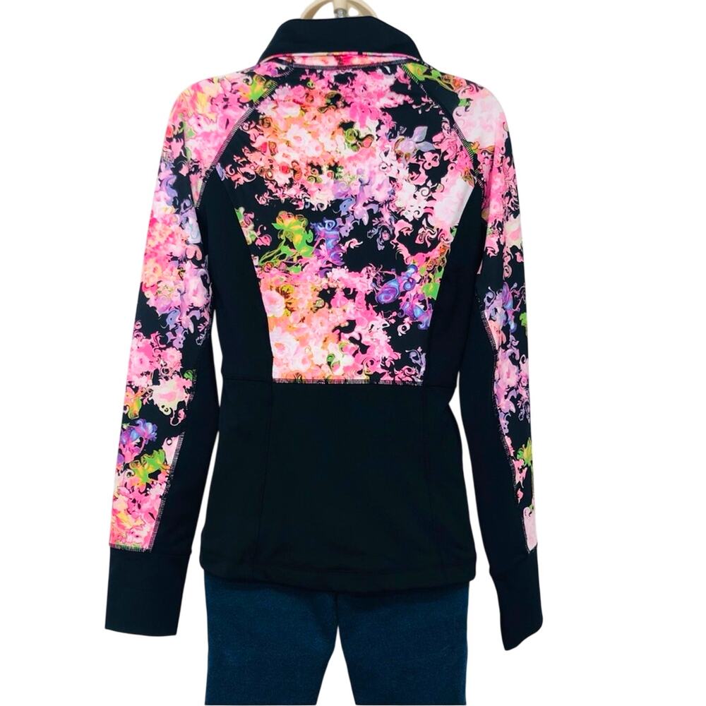 Cynthia Rowley Floral Black Zip Front Jacket Sporty Athletic Stylish - Picture 2 of 16
